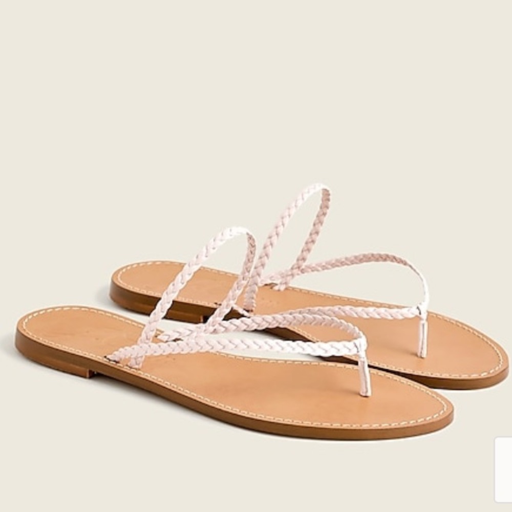 J. Crew Capri Braided Strap Flip Flops In Pale Pink Leather
